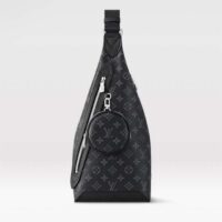 Louis Vuitton LV Unisex Duo Slingbag Black Monogram Coated Canvas Taiga Cowhide Leather (10)