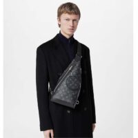 Louis Vuitton LV Unisex Duo Slingbag Black Monogram Coated Canvas Taiga Cowhide Leather (10)
