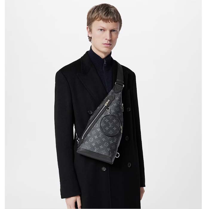 Louis Vuitton LV Unisex Duo Slingbag Black Monogram Coated Canvas Taiga Cowhide Leather (11)