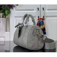 Louis Vuitton LV Unisex Keepall Bandoulière 25 Mineral Gray Embossed Taurillon Monogram Cowhide Leather (7)