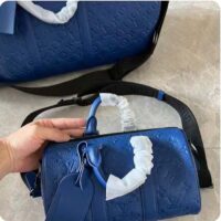 Louis Vuitton LV Unisex Keepall Bandoulière 25 Racing Blue Embossed Taurillon Monogram Cowhide Leather (8)