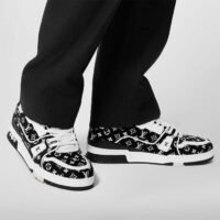 Louis Vuitton LV Unisex LV Trainer Sneaker Black Monogram Textile Rubber Outsole (8)