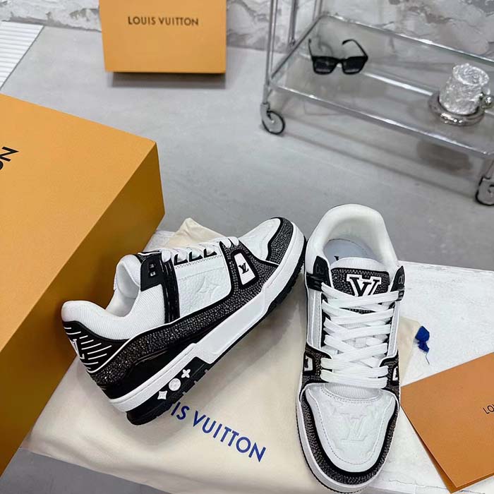 Louis Vuitton LV Unisex LV Trainer Sneaker Black Swarovski™ Crystals Grained Calf Leather (2)