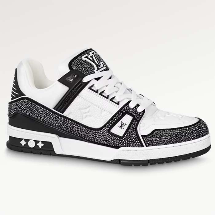 Louis Vuitton LV Unisex LV Trainer Sneaker Black Swarovski™ Crystals Grained Calf Leather