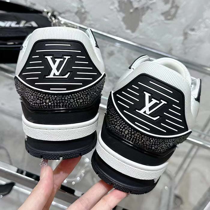 Louis Vuitton LV Unisex LV Trainer Sneaker Black Swarovski™ Crystals Grained Calf Leather (6)