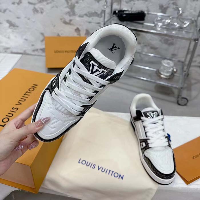 Louis Vuitton LV Unisex LV Trainer Sneaker Black Swarovski™ Crystals Grained Calf Leather (9)