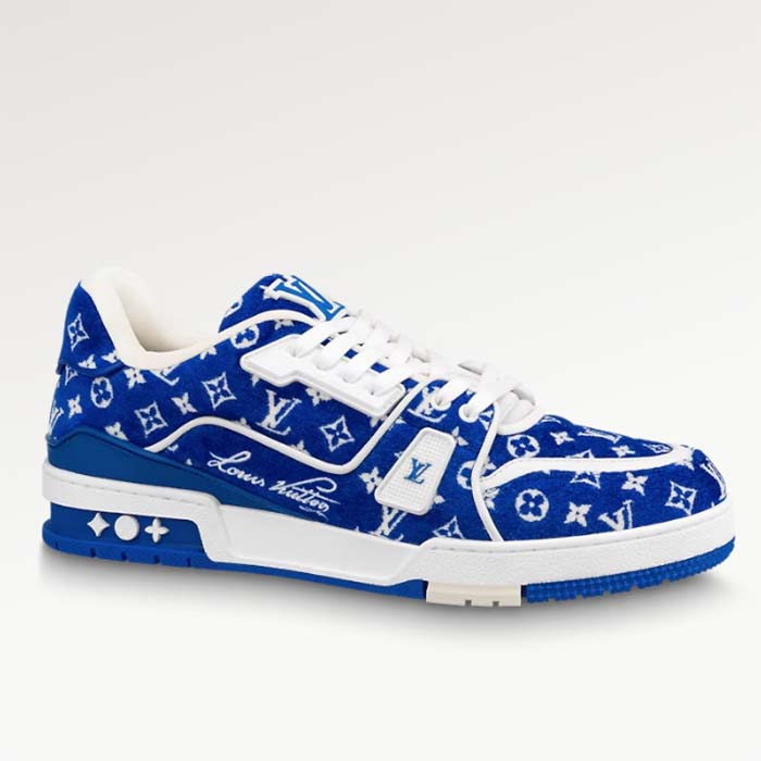 Louis Vuitton LV Unisex LV Trainer Sneaker Blue Monogram Textile Rubber Outsole