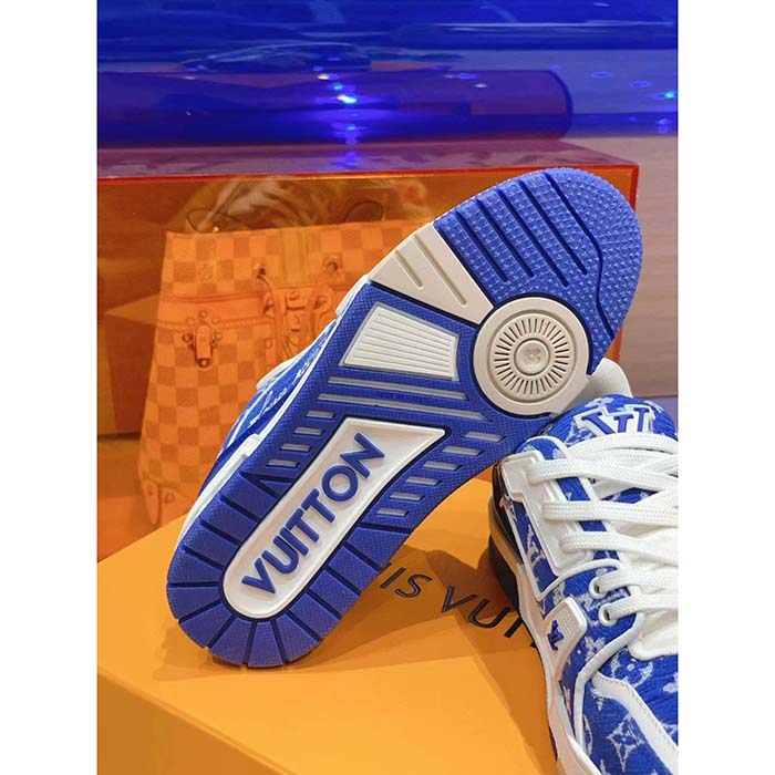 Louis Vuitton LV Unisex LV Trainer Sneaker Blue Monogram Textile Rubber Outsole (2)