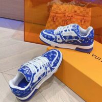 Louis Vuitton LV Unisex LV Trainer Sneaker Blue Monogram Textile Rubber Outsole (11)