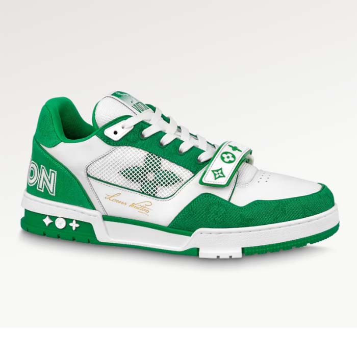 Louis Vuitton LV Unisex LV Trainer Sneaker Green Monogram Denim Rubber Outsole