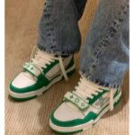 Louis Vuitton LV Unisex LV Trainer Sneaker Green Monogram Denim Rubber Outsole - Image 12
