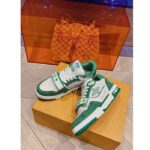 Louis Vuitton LV Unisex LV Trainer Sneaker Green Monogram Denim Rubber Outsole - Image 5