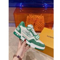 Louis Vuitton LV Unisex LV Trainer Sneaker Green Monogram Denim Rubber Outsole (11)