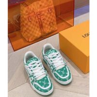 Louis Vuitton LV Unisex LV Trainer Sneaker Green Monogram Textile Rubber Outsole (4)