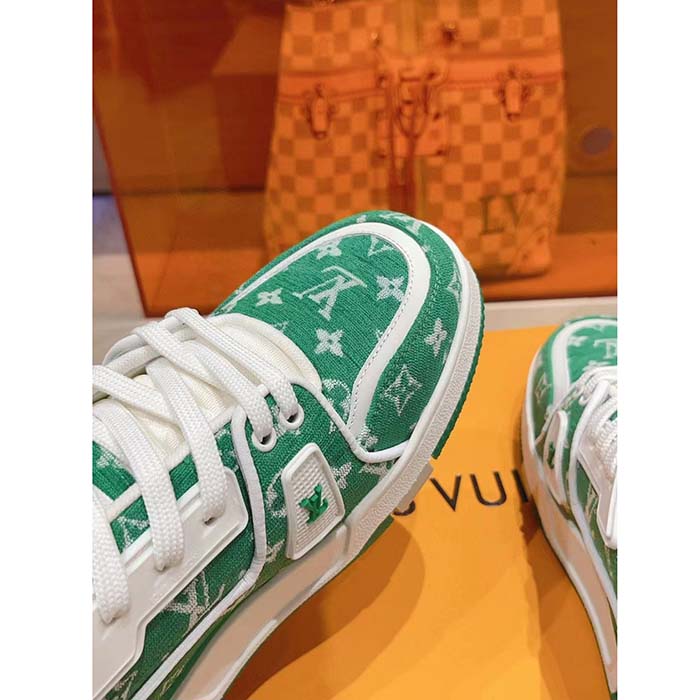 Louis Vuitton LV Unisex LV Trainer Sneaker Green Monogram Textile Rubber Outsole (2)