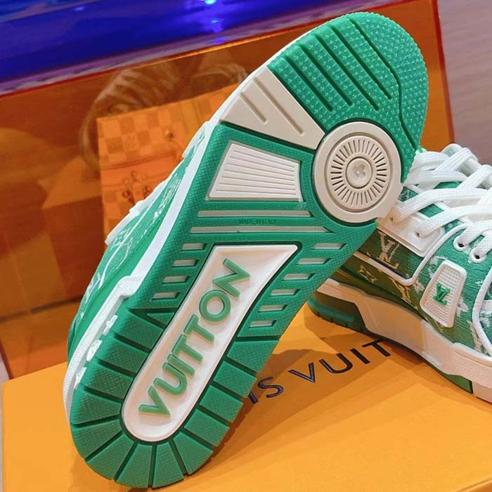 Louis Vuitton LV Unisex LV Trainer Sneaker Green Monogram Textile Rubber Outsole (5)
