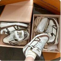 Louis Vuitton LV Unisex LV Trainer Sneaker Moka Brown Nubuck Calf Leather Grained (2)