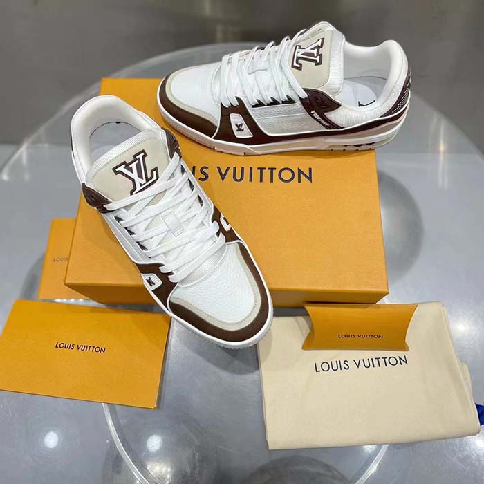 Louis Vuitton LV Unisex LV Trainer Sneaker Moka Brown Nubuck Calf Leather Grained (13)
