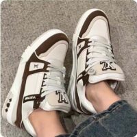 Louis Vuitton LV Unisex LV Trainer Sneaker Moka Brown Nubuck Calf Leather Grained (2)