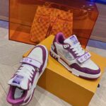 Louis Vuitton LV Unisex LV Trainer Sneaker Purple Monogram Denim Rubber Outsole - Image 4