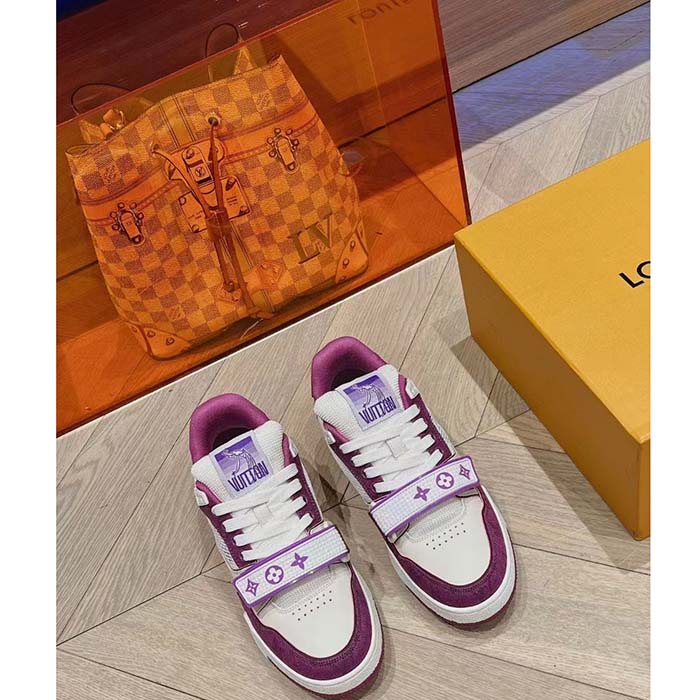 Louis Vuitton LV Unisex LV Trainer Sneaker Purple Monogram Denim Rubber Outsole (12)