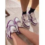 Louis Vuitton LV Unisex LV Trainer Sneaker Purple Monogram Denim Rubber Outsole - Image 10