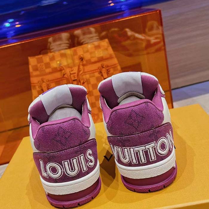 Louis Vuitton LV Unisex LV Trainer Sneaker Purple Monogram Denim Rubber Outsole (4)
