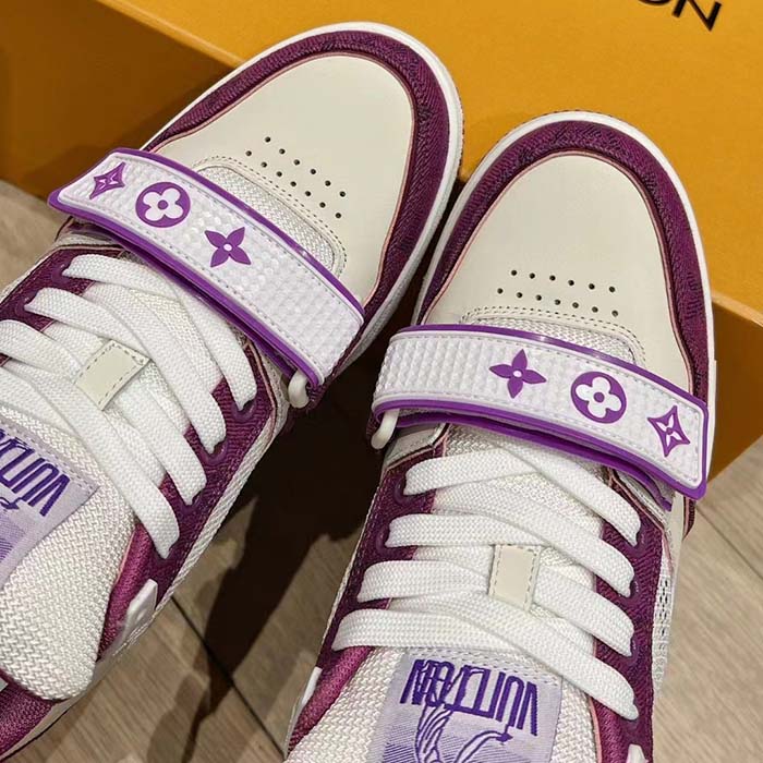 Louis Vuitton LV Unisex LV Trainer Sneaker Purple Monogram Denim Rubber Outsole (5)