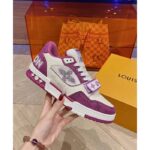 Louis Vuitton LV Unisex LV Trainer Sneaker Purple Monogram Denim Rubber Outsole - Image 6