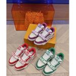 Louis Vuitton LV Unisex LV Trainer Sneaker Red Monogram Denim Rubber Outsole - Image 11