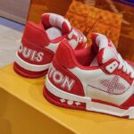Louis Vuitton LV Unisex LV Trainer Sneaker Red Monogram Denim Rubber Outsole - Image 8