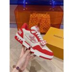 Louis Vuitton LV Unisex LV Trainer Sneaker Red Monogram Denim Rubber Outsole - Image 7