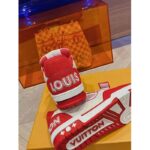 Louis Vuitton LV Unisex LV Trainer Sneaker Red Monogram Denim Rubber Outsole - Image 9