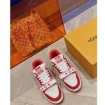 Louis Vuitton LV Unisex LV Trainer Sneaker Red Monogram Denim Rubber Outsole - Image 4
