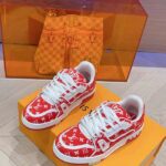 Louis Vuitton LV Unisex LV Trainer Sneaker Red Monogram Textile Rubber Outsole - Imagen 5