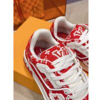 Louis Vuitton LV Unisex LV Trainer Sneaker Red Monogram Textile Rubber Outsole (6)