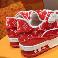 Louis Vuitton LV Unisex LV Trainer Sneaker Red Monogram Textile Rubber Outsole (6)