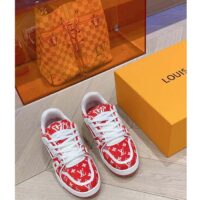 Louis Vuitton LV Unisex LV Trainer Sneaker Red Monogram Textile Rubber Outsole (6)