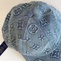 Louis Vuitton LV Unisex Monogram Washed Denim Cap Blue Cotton Leather Back Strap (5)