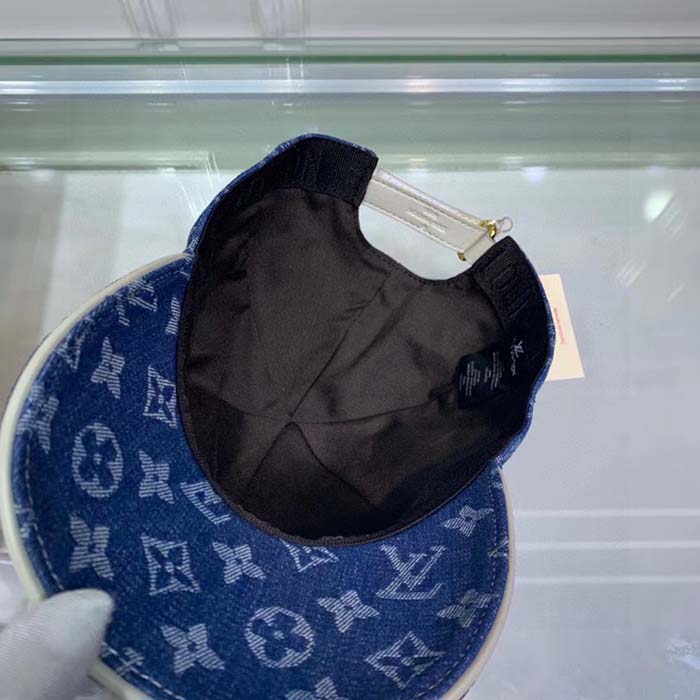 Louis Vuitton LV Unisex Monogram Washed Denim Cap Blue Cotton Leather Back Strap (2)