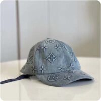 Louis Vuitton LV Unisex Monogram Washed Denim Cap Blue Cotton Leather Back Strap (5)