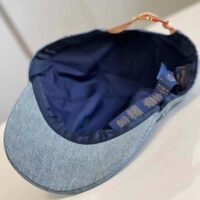 Louis Vuitton LV Unisex Monogram Washed Denim Cap Blue Cotton Leather Back Strap (5)