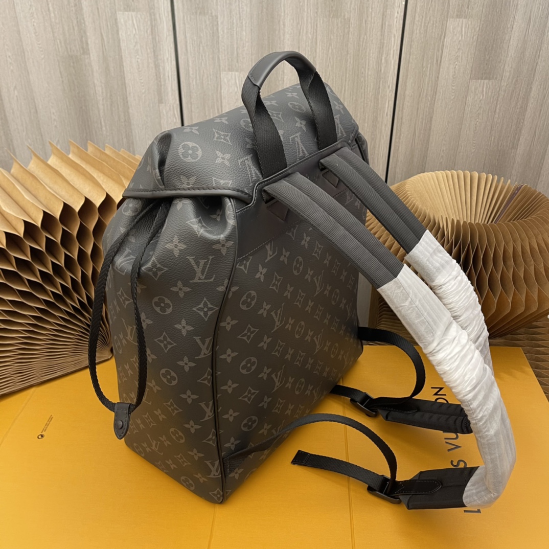 Louis Vuitton LV Unisex Montsouris Backpack Monogram Eclipse Coated Canvas Cowhide Leather (4)