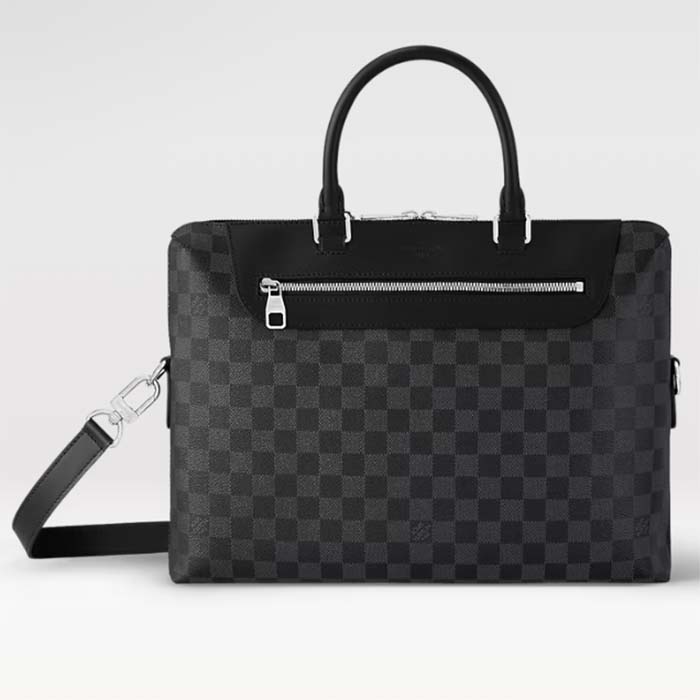 Louis Vuitton LV Unisex Porte-Documents Jour Damier Graphite Canvas Cowhide Leather