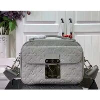 Louis Vuitton LV Unisex S Lock Messenger Mineral Gray Embossed Taurillon Monogram Cowhide Leather (9)