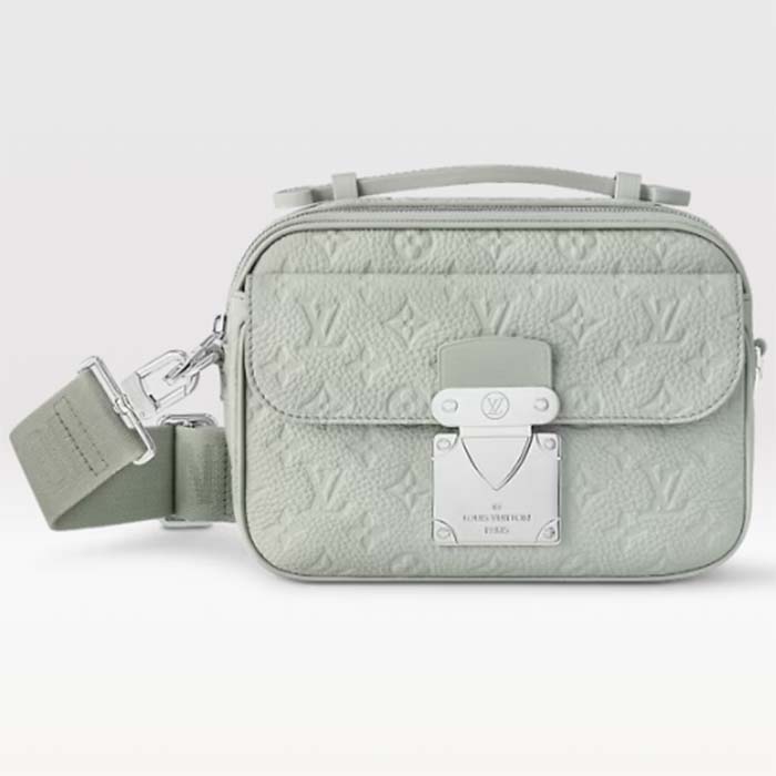 Louis Vuitton LV Unisex S Lock Messenger Mineral Gray Embossed Taurillon Monogram Cowhide Leather