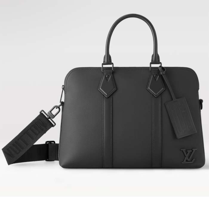 Louis Vuitton LV Unisex Takeoff Briefcase Black Grained Calf Leather Cowhide Textile Lining (2)