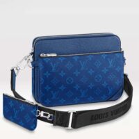 Louis Vuitton LV Unisex Trio Messenger Cobalt Blue Monogram Coated Canvas Taiga Cowhide Leather (1)