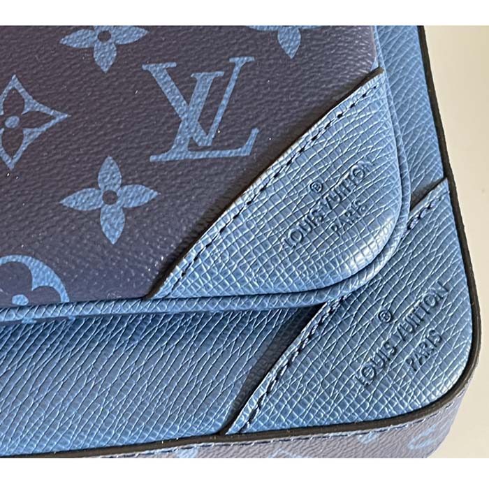 Louis Vuitton LV Unisex Trio Messenger Cobalt Blue Monogram Coated Canvas Taiga Cowhide Leather (10)