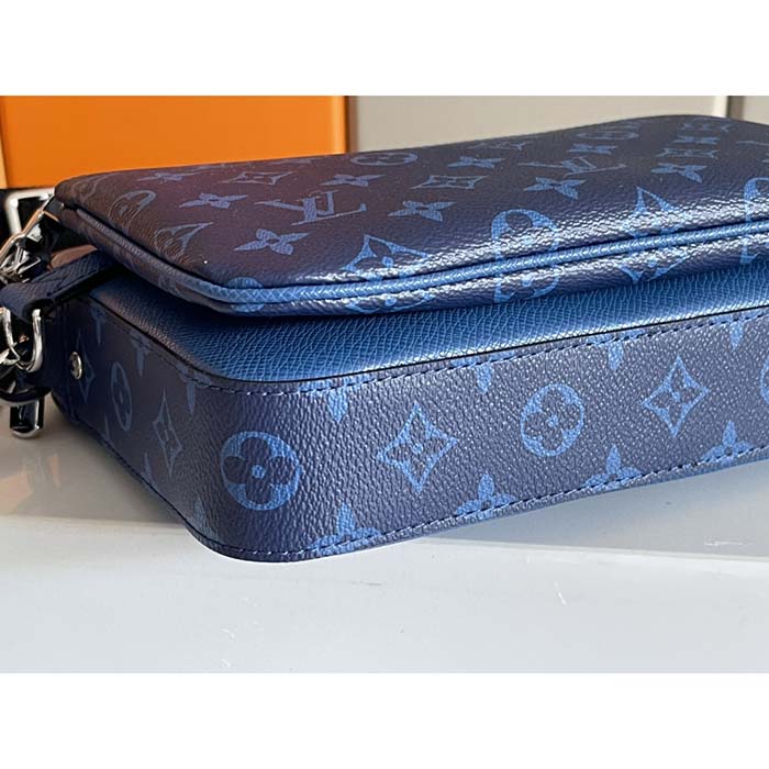 Louis Vuitton LV Unisex Trio Messenger Cobalt Blue Monogram Coated Canvas Taiga Cowhide Leather (4)